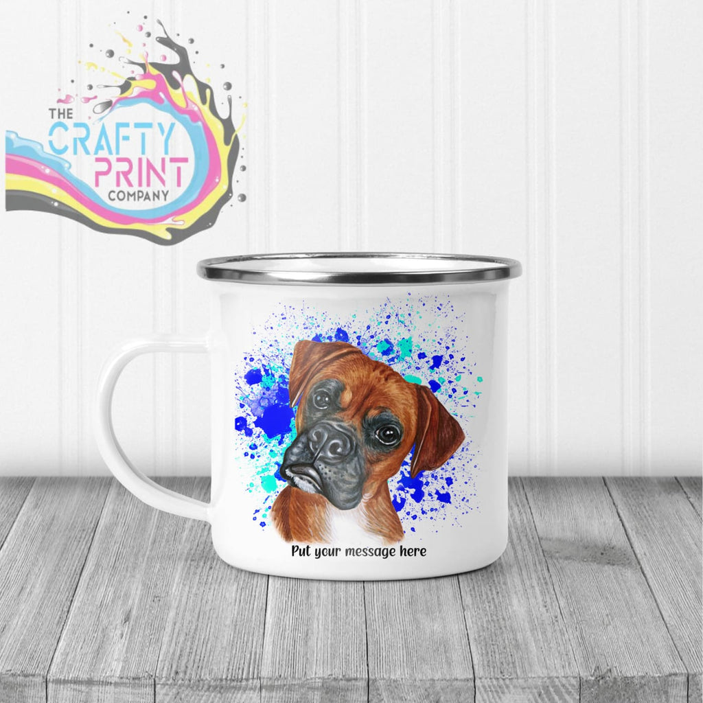 Boxer Paint Splatter Personalised Mug - Enamel / Blue