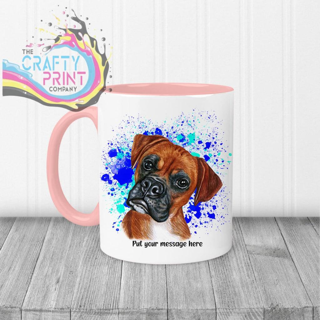 Boxer Paint Splatter Personalised Mug - Pink Handle & Inner