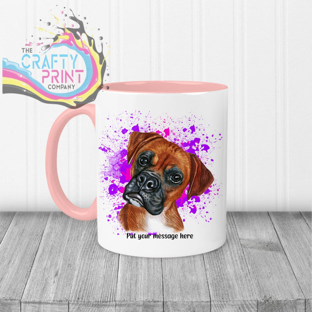 Boxer Paint Splatter Personalised Mug - Pink Handle & Inner