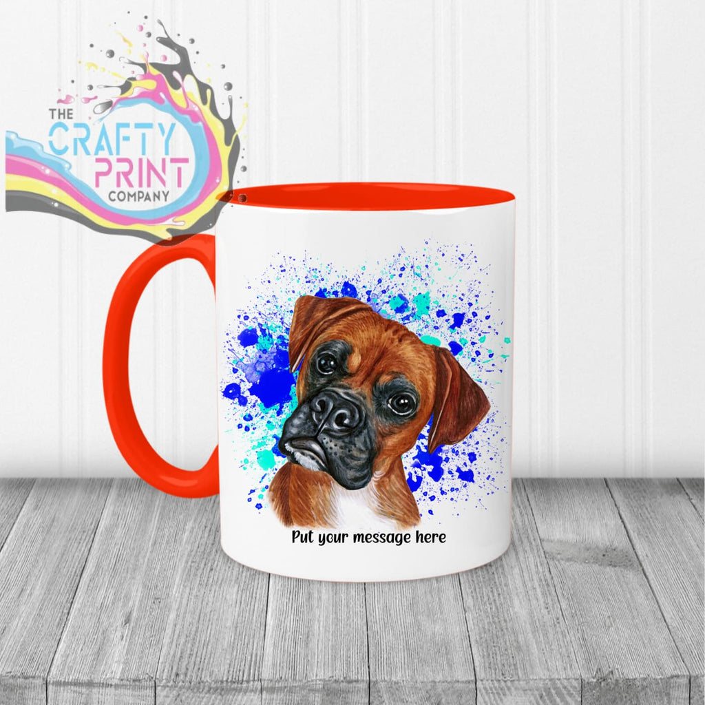 Boxer Paint Splatter Personalised Mug - Red Handle & Inner /
