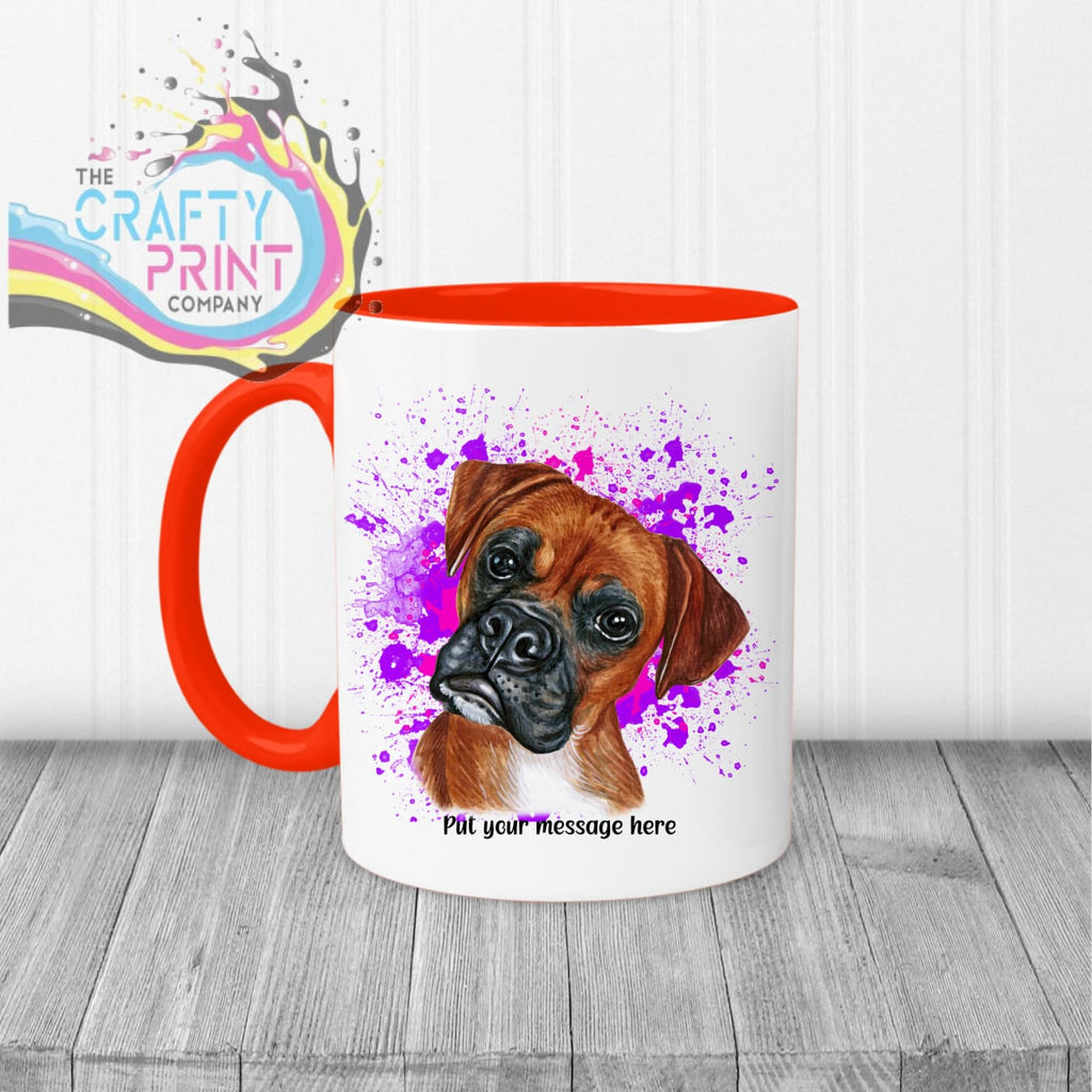 Boxer Paint Splatter Personalised Mug - Red Handle & Inner /