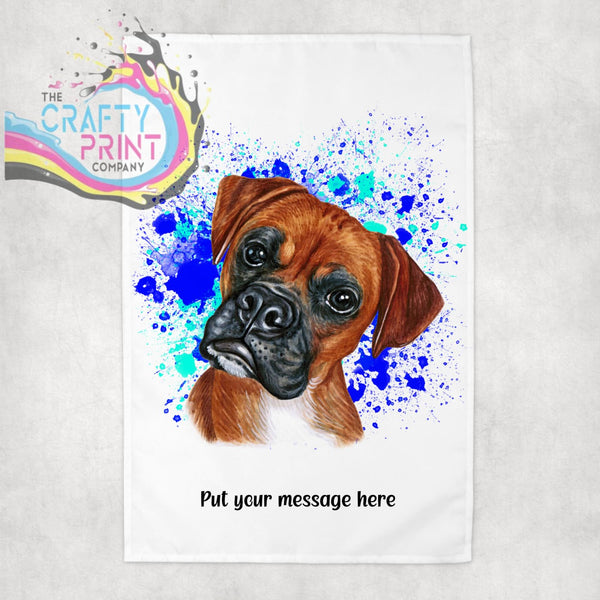 Boxer Paint Splatter Personalised Tea Towel - Blue - Green
