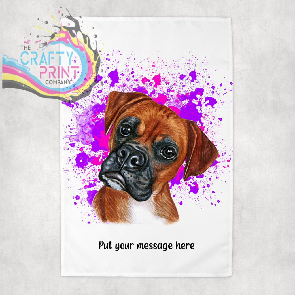 Boxer Paint Splatter Personalised Tea Towel - Pink - Purple