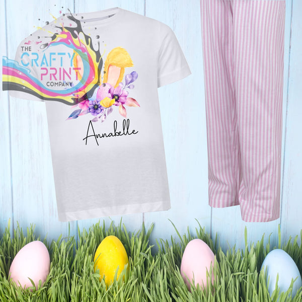 Bunny Ears with Flowers Eggs Personalised Child Pyjamas for