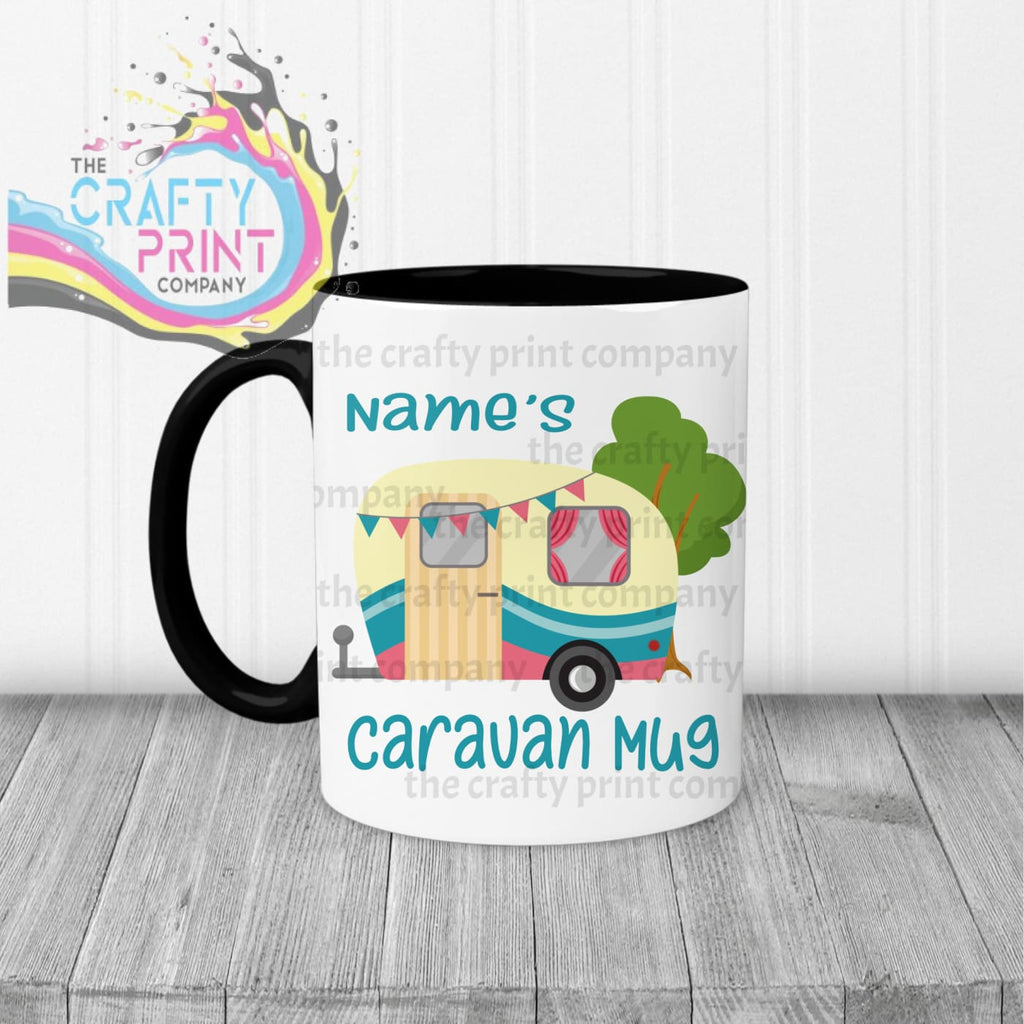 Personalised Caravan Mug - Black Handle & Inner / Blue