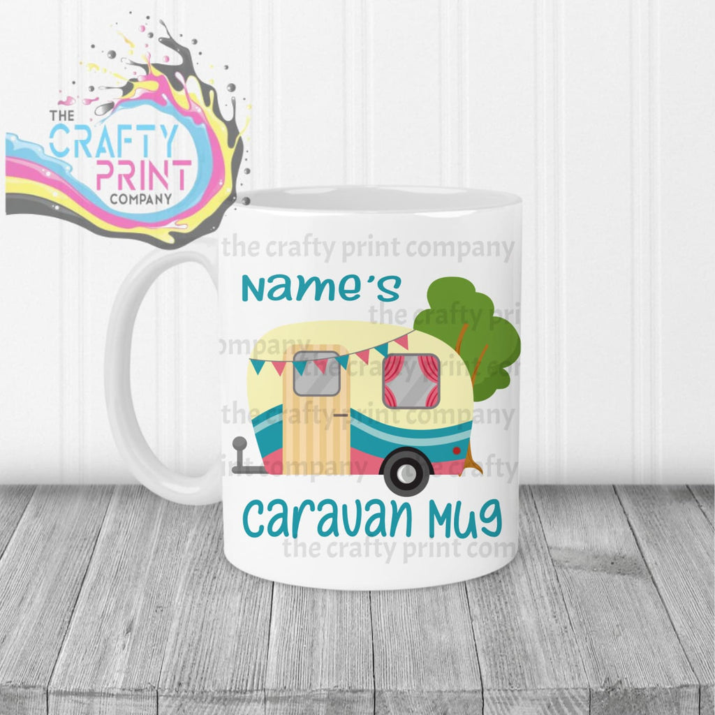 Personalised Caravan Mug - White Handle & Inner / Blue