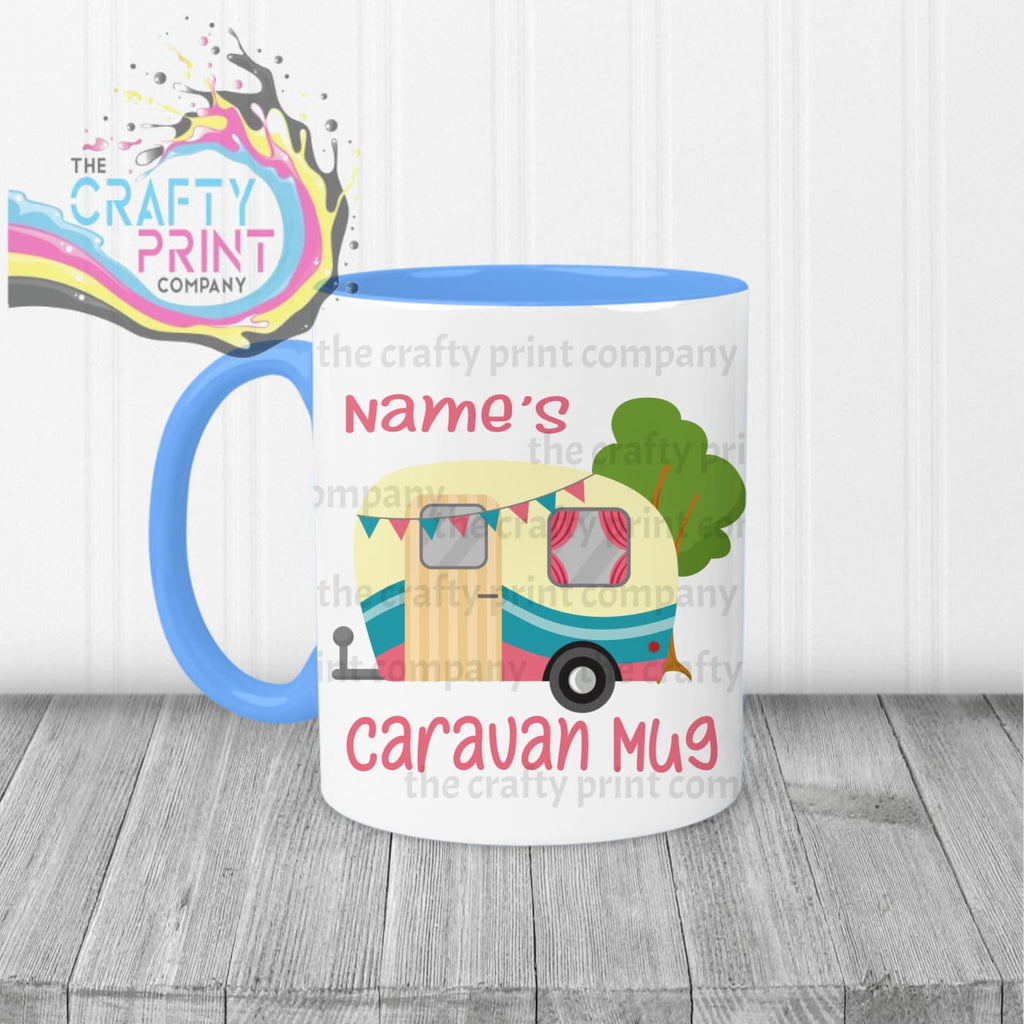 Personalised Caravan Mug - Blue Handle & Inner / Pink - Mugs