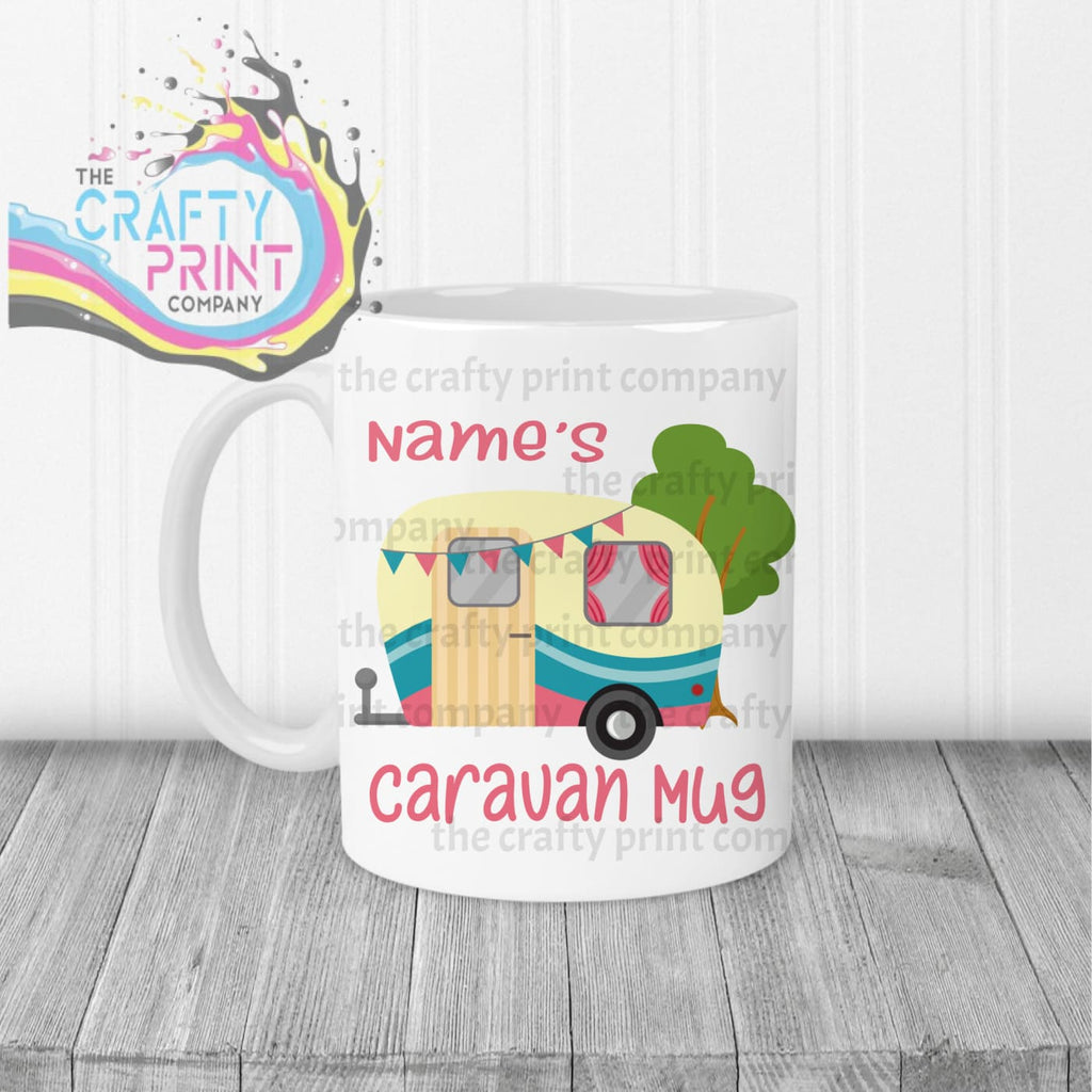 Personalised Caravan Mug - White Handle & Inner / Pink