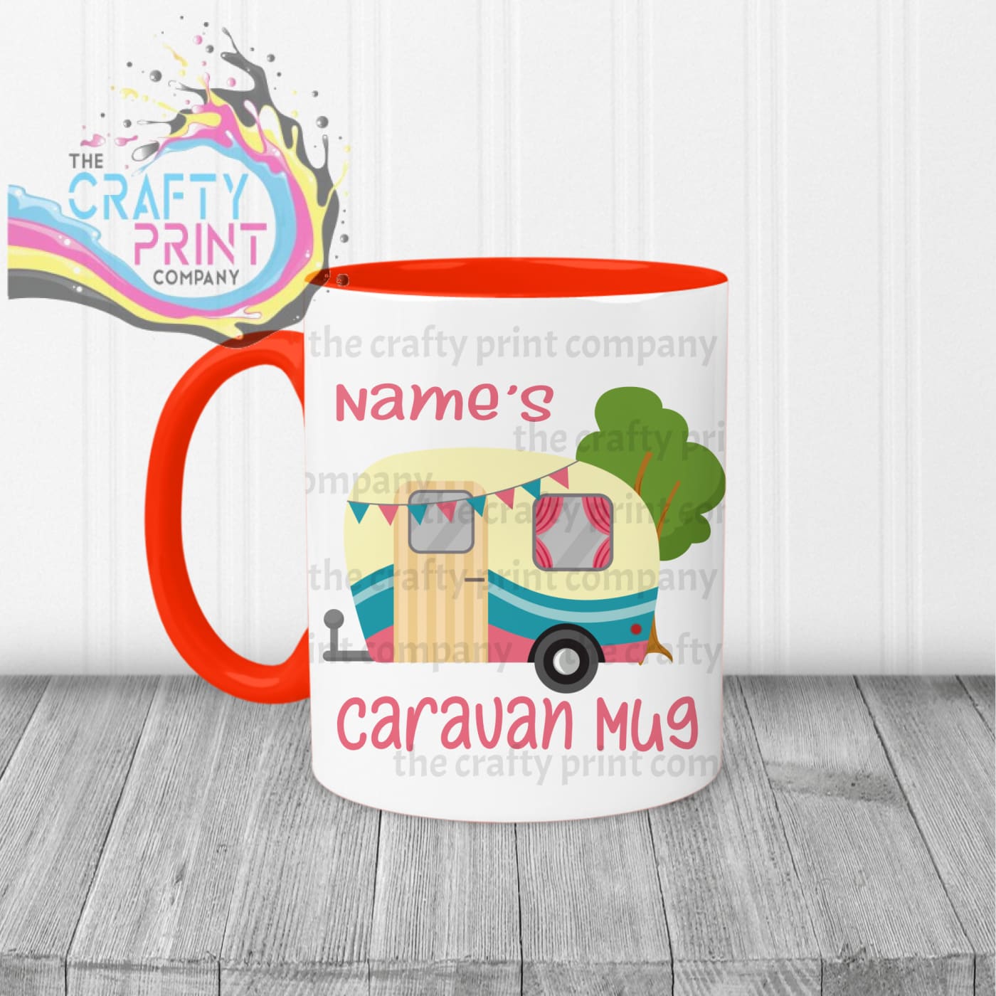 Personalised Caravan Mug - Red Handle & Inner / Pink - Mugs
