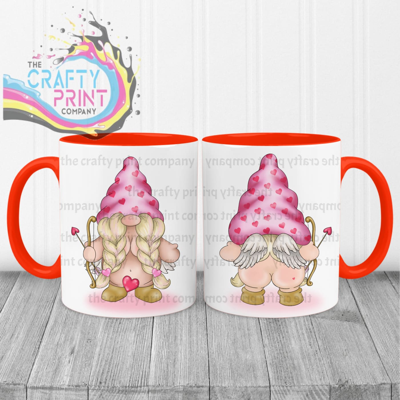 Cheeky Bum Cupid Female Gonk Mug - Red Handle & Inner - Mugs