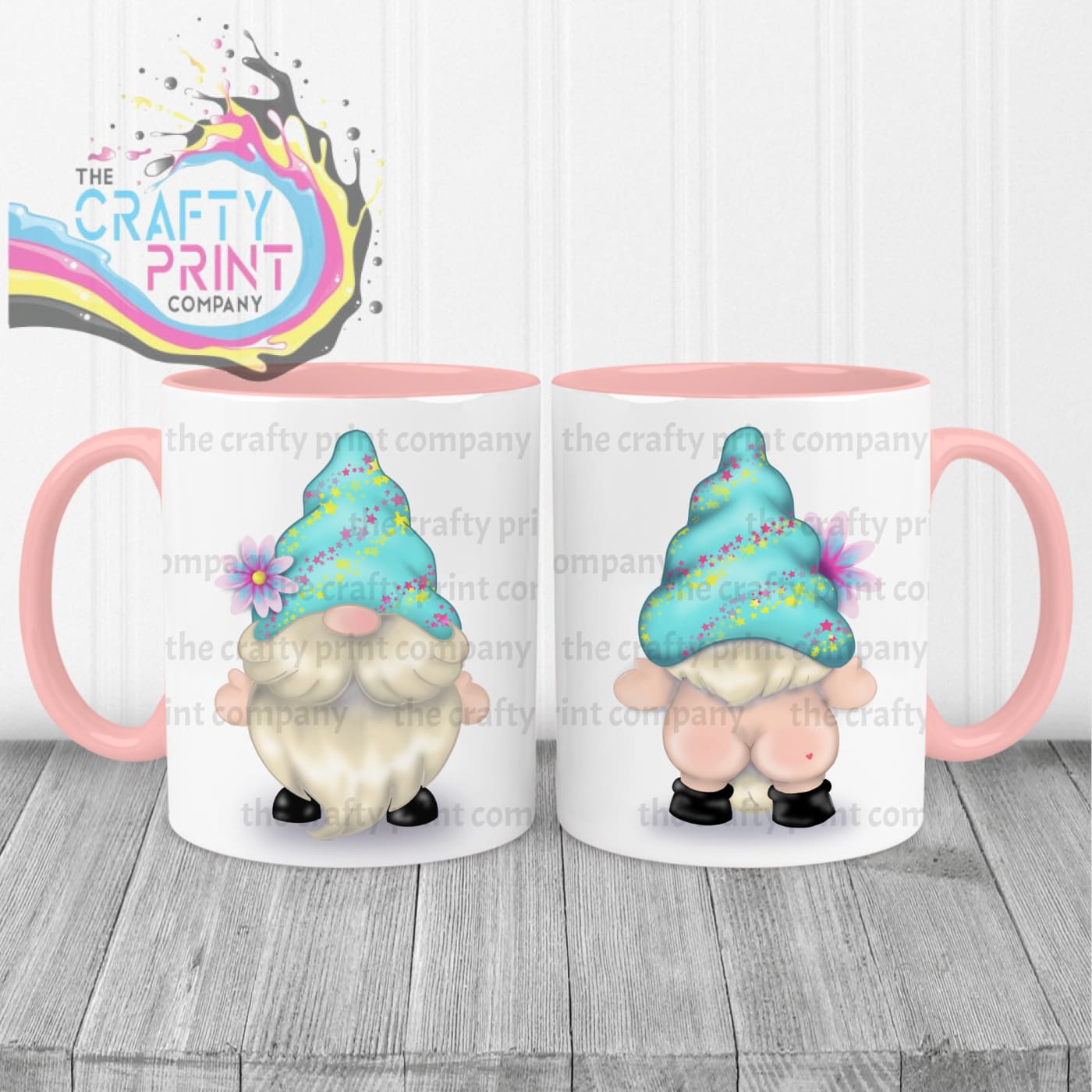 Cheeky Bum Gonk with Flower Mug - Pink Handle & Inner - Mugs
