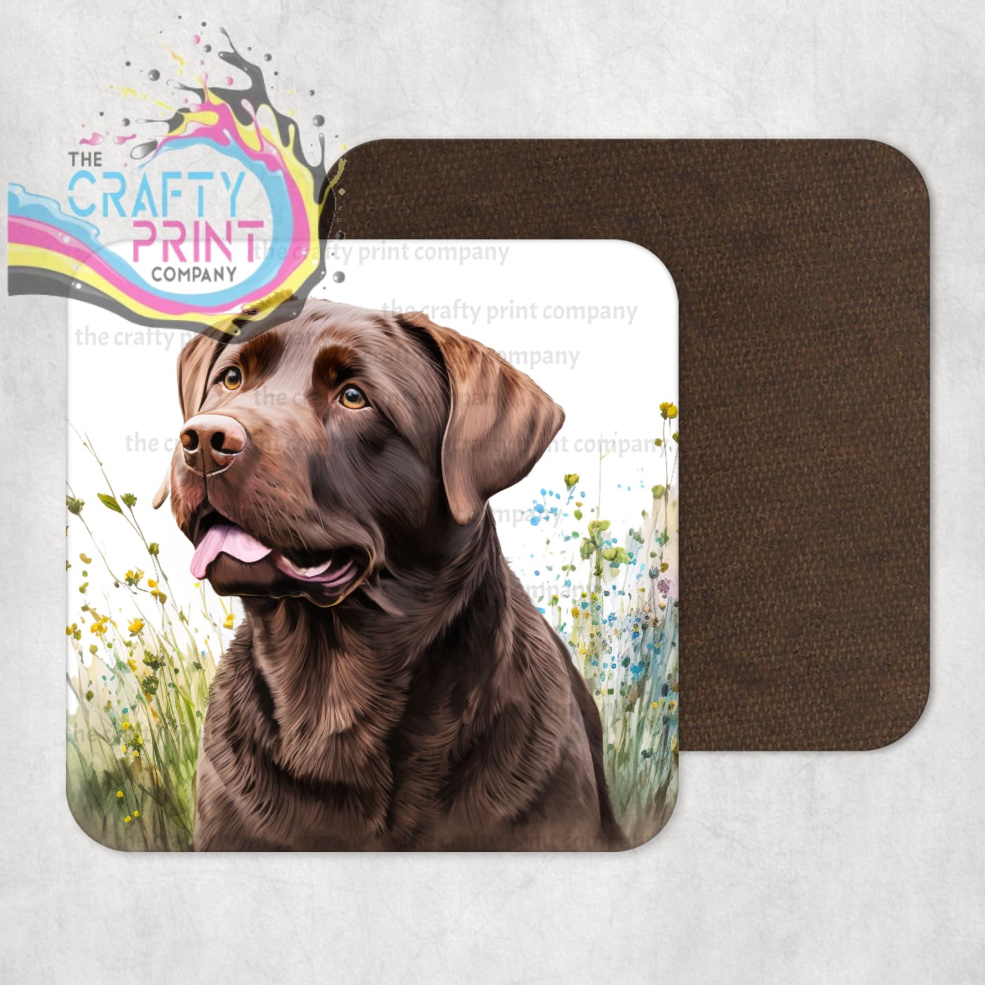 Chocolate Labrador Coaster with flowers design - Coasters