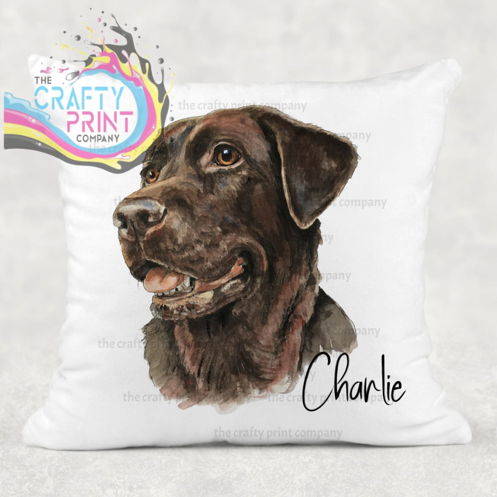 Chocolate Labrador Cushion showing Head Shot - Chair & Sofa