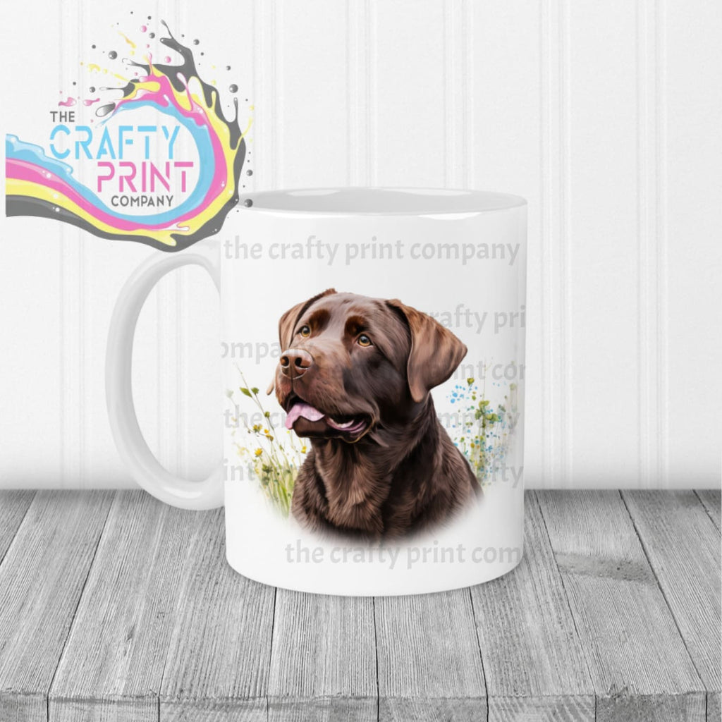 Chocolate Labrador Mug with flowers design - White Handle &