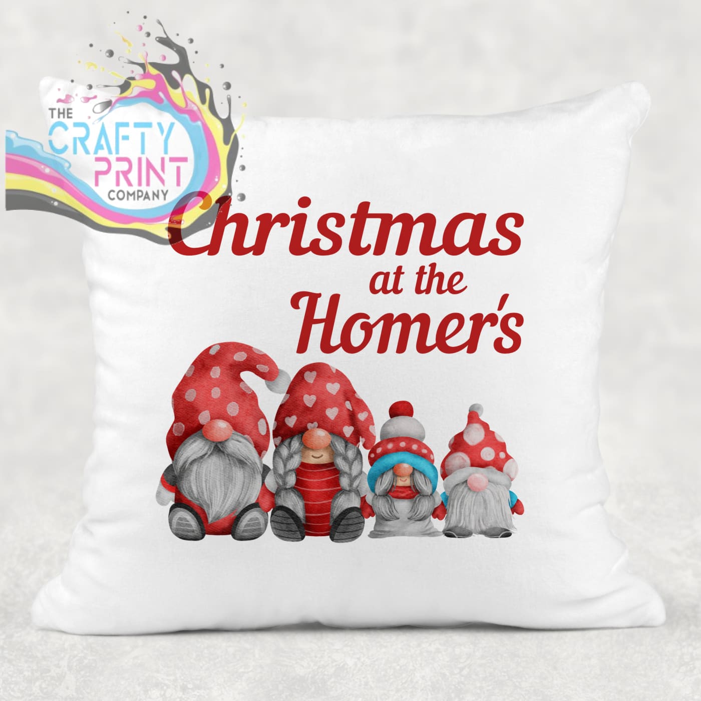 Christmas at the Surname’s Gnome Personalised Cushion