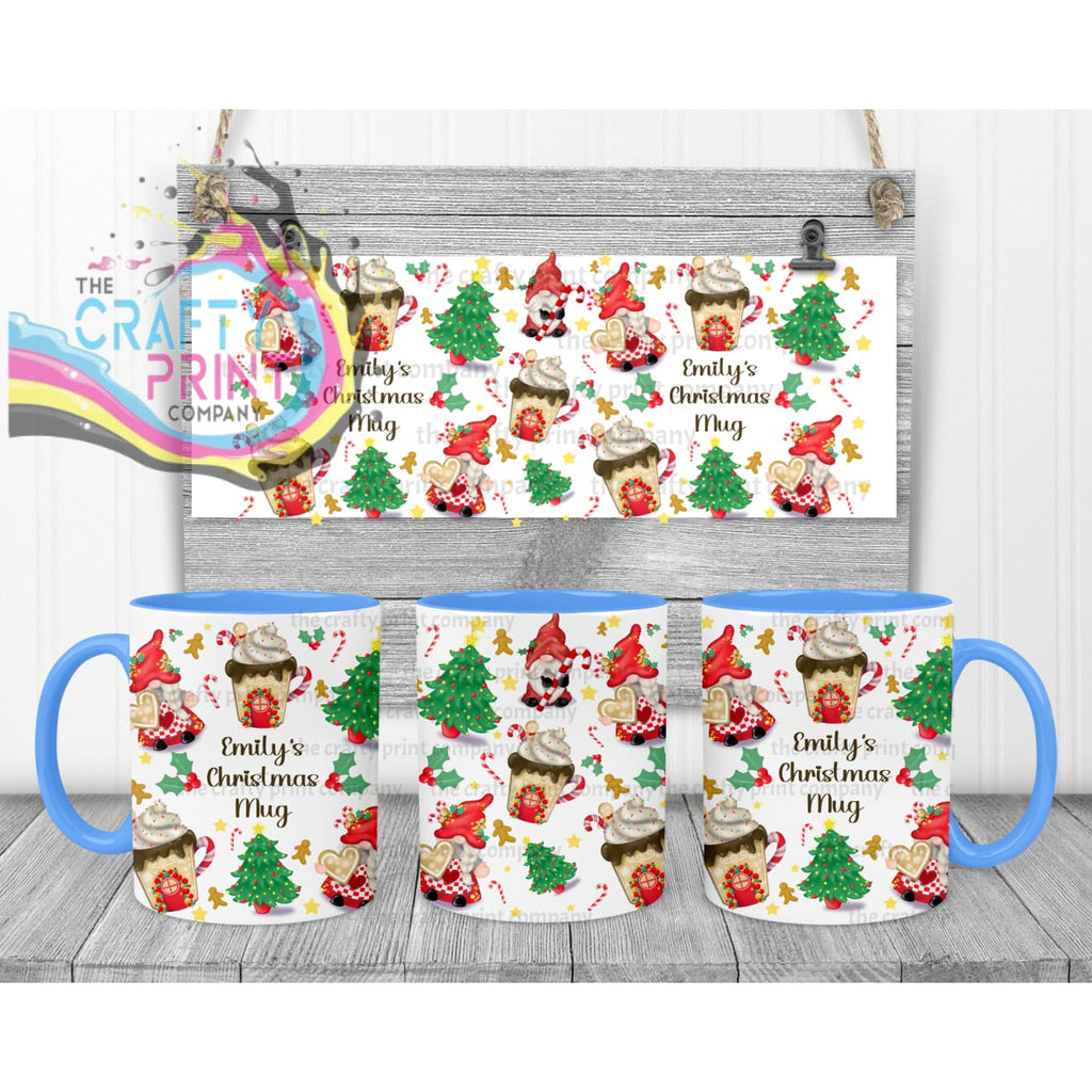 Christmas Cookie Gonk Personalised Mug - Blue Handle &