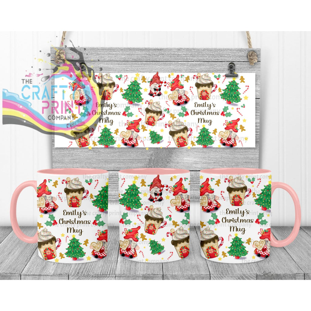 Christmas Cookie Gonk Personalised Mug - Pink Handle &