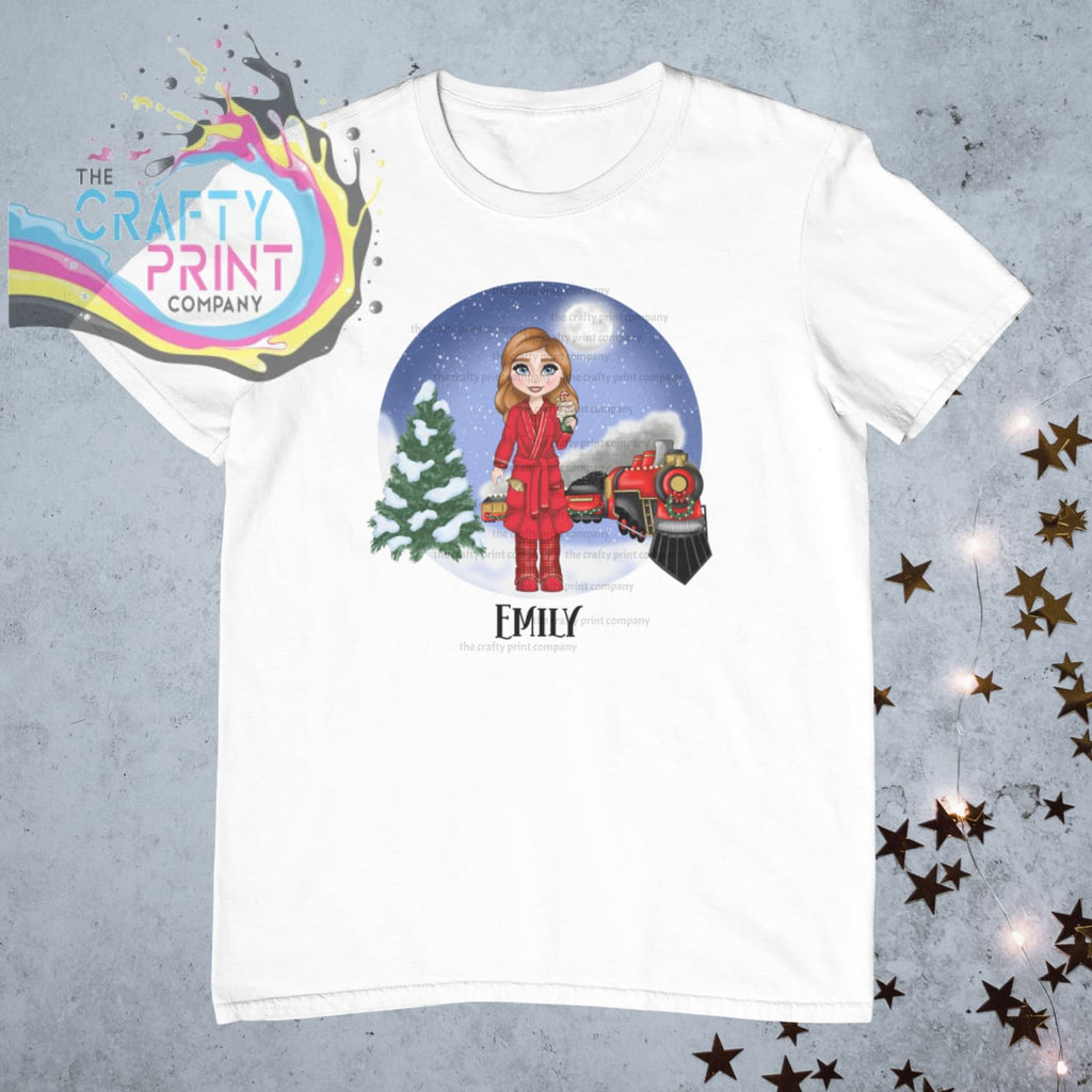 Christmas Express Train Woman Personalised T-shirt - Red