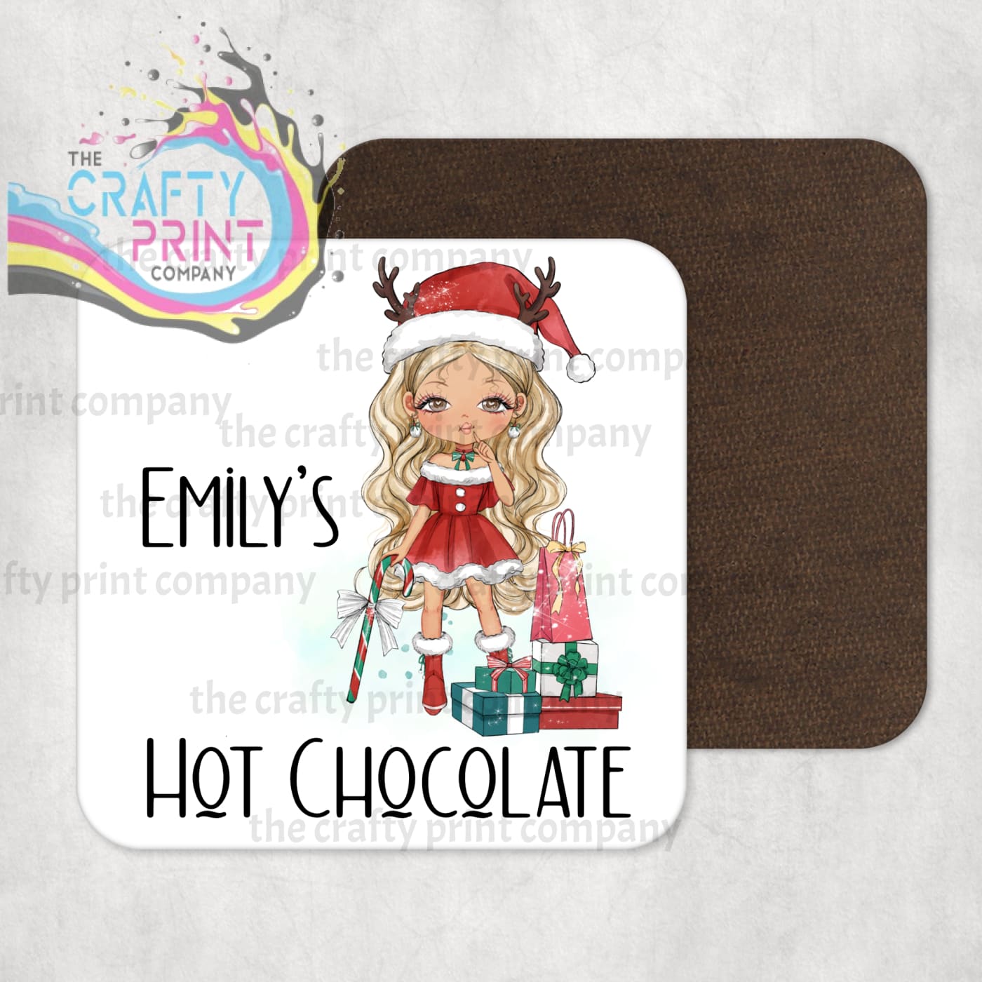 Christmas Ready Girl Personalised Coaster - Blonde Hair