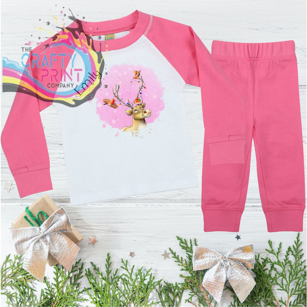 Christmas Reindeer Robin Toddler Pyjamas - Pink