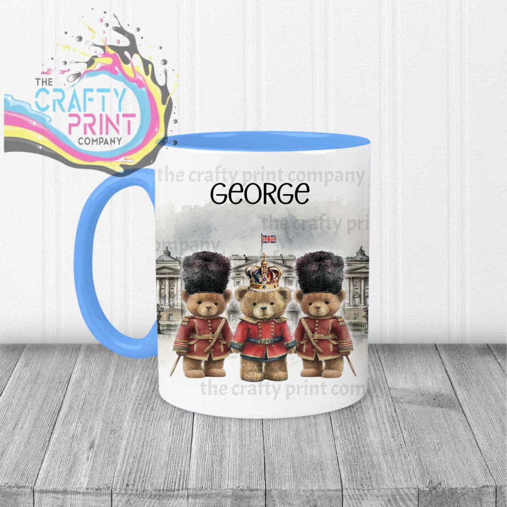 Coronation Palace Bears Personalised Mug - Blue Handle &