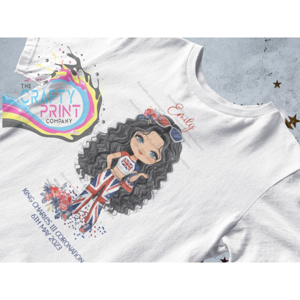 Kings Coronation Girl T-shirt V2 Personalised - Black Hair /