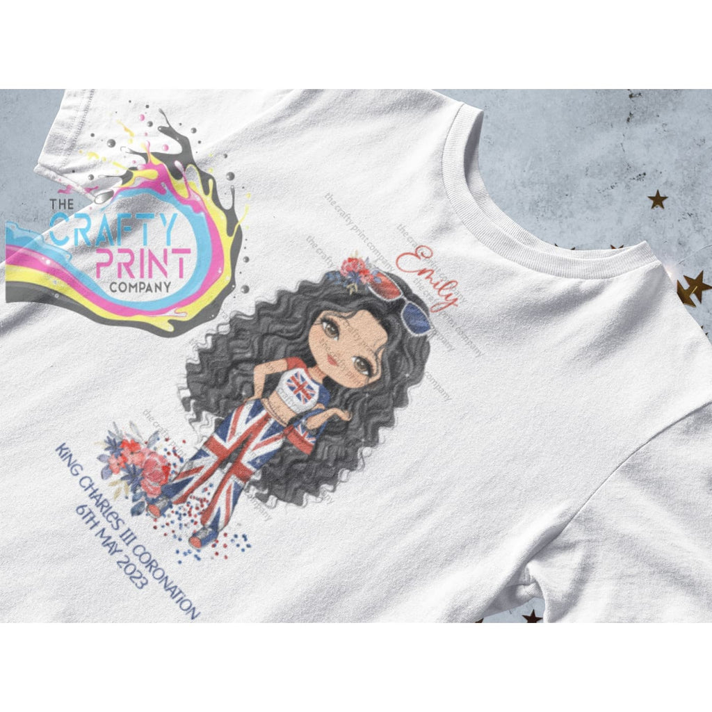 Kings Coronation Girl T-shirt V2 Personalised - Black Hair /