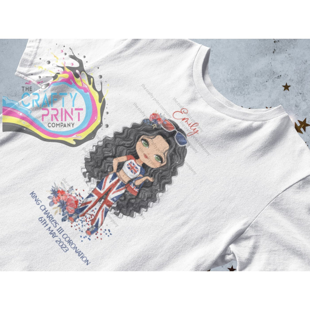 Kings Coronation Girl T-shirt V2 Personalised - Black Hair /