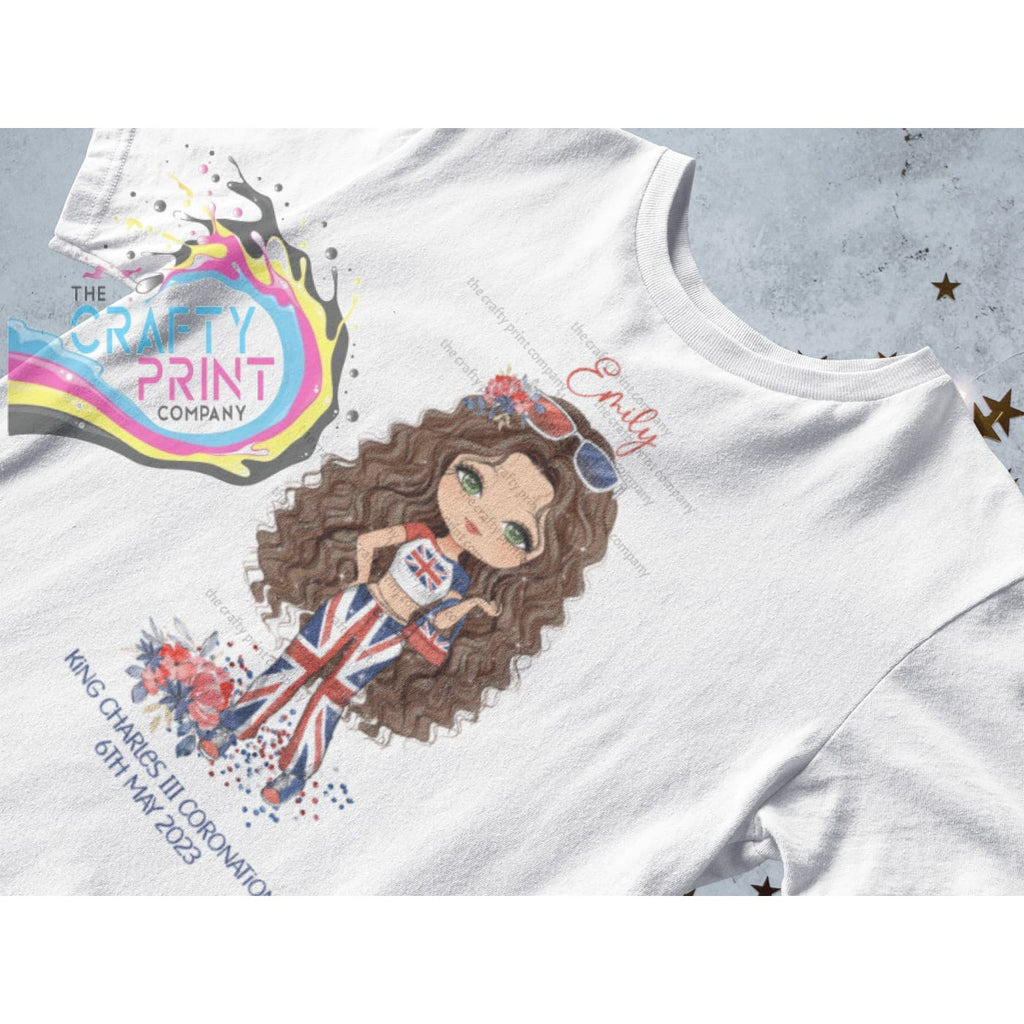 Kings Coronation Girl T-shirt V2 Personalised - Brown Hair /