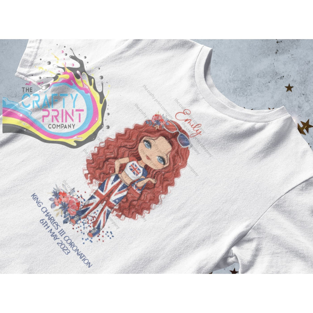 Kings Coronation Girl T-shirt V2 Personalised - Red Hair /