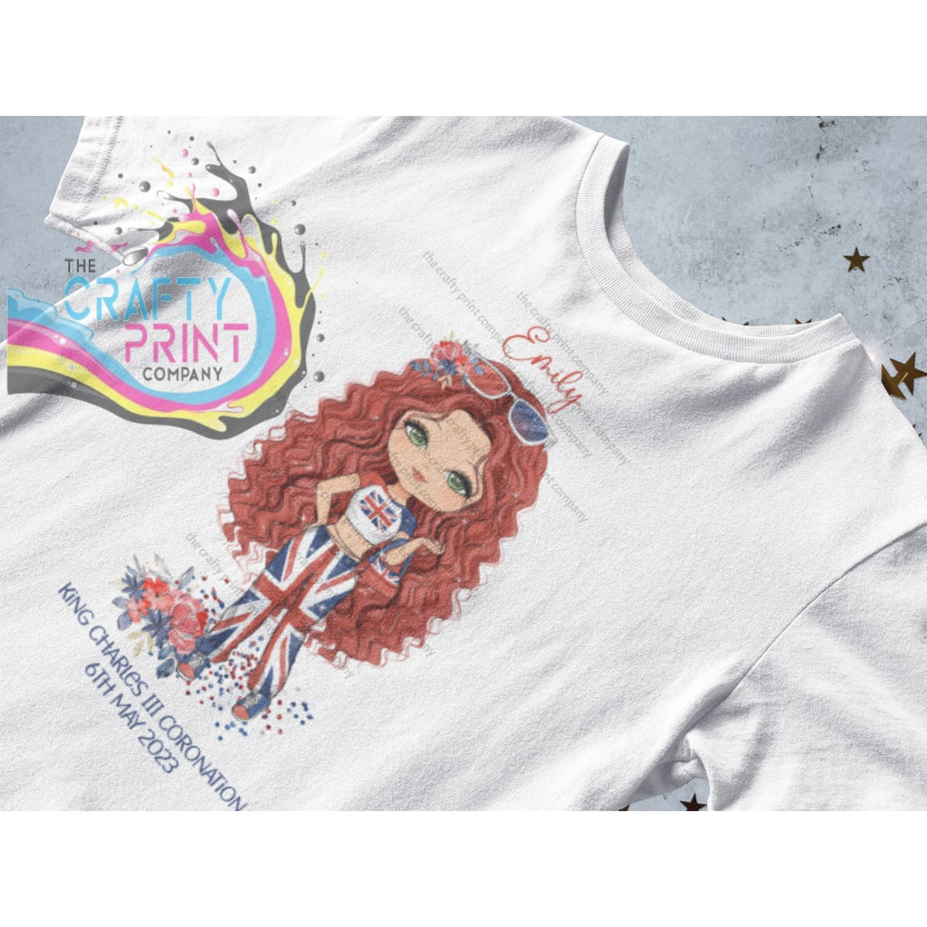 Kings Coronation Girl T-shirt V2 Personalised - Red Hair /