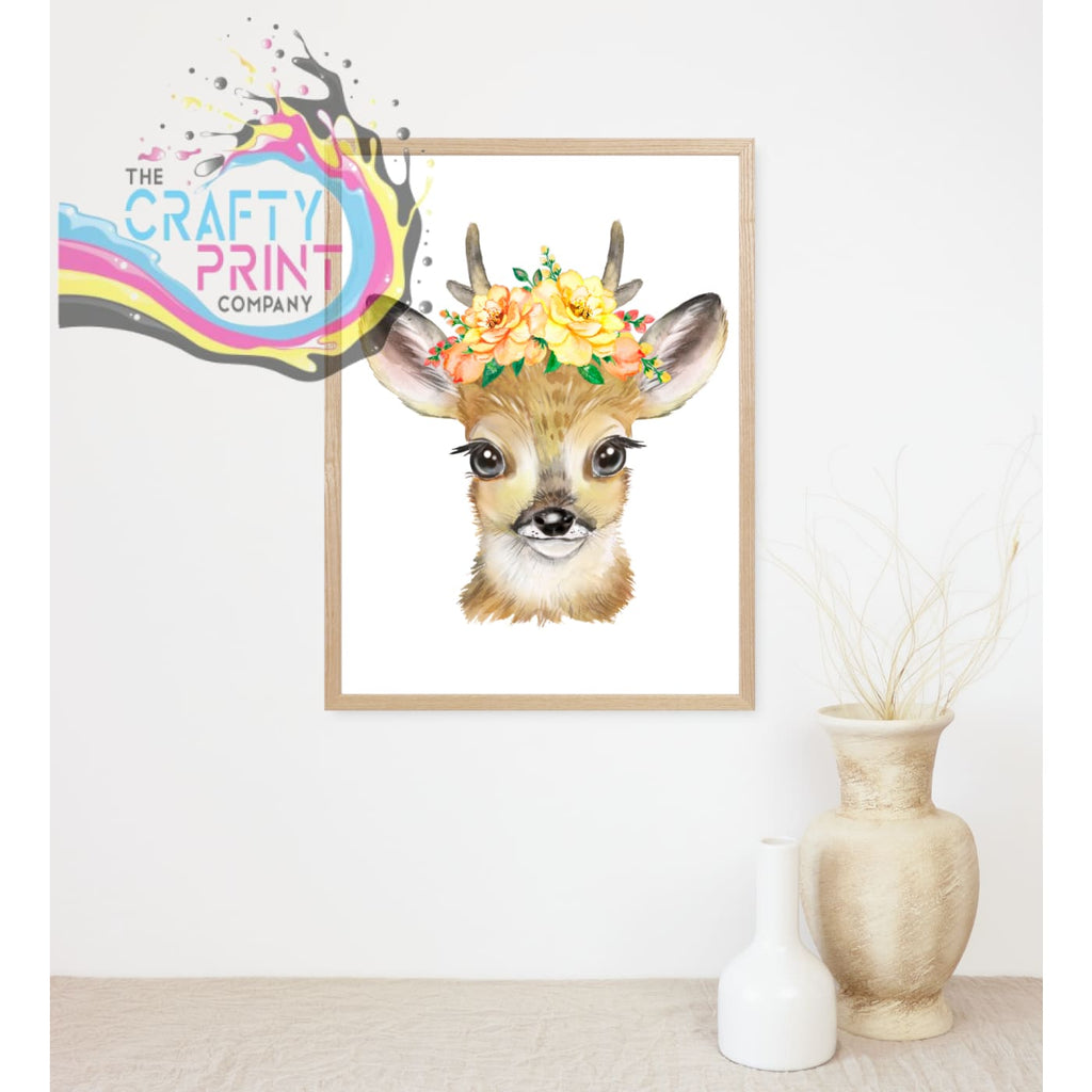 Deer Flower Print - Posters Prints & Visual Artwork