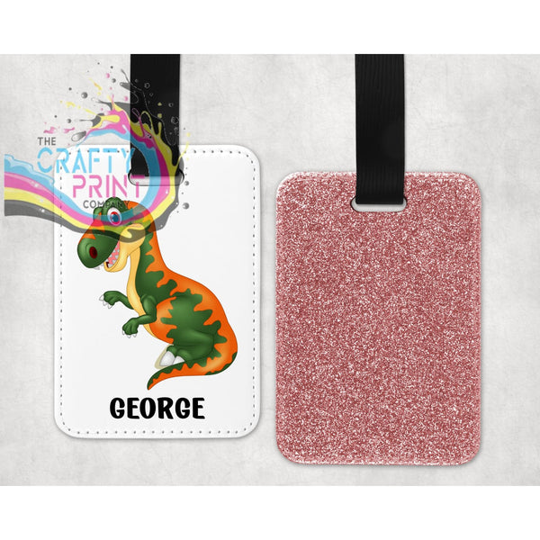 Dinosaur Glitter Bag Tag - Rose Gold - Luggage Tags