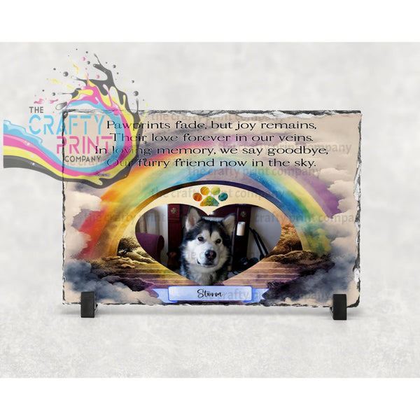Dog Cat Memorial Rainbow Personalised Slate - Blue - Gift
