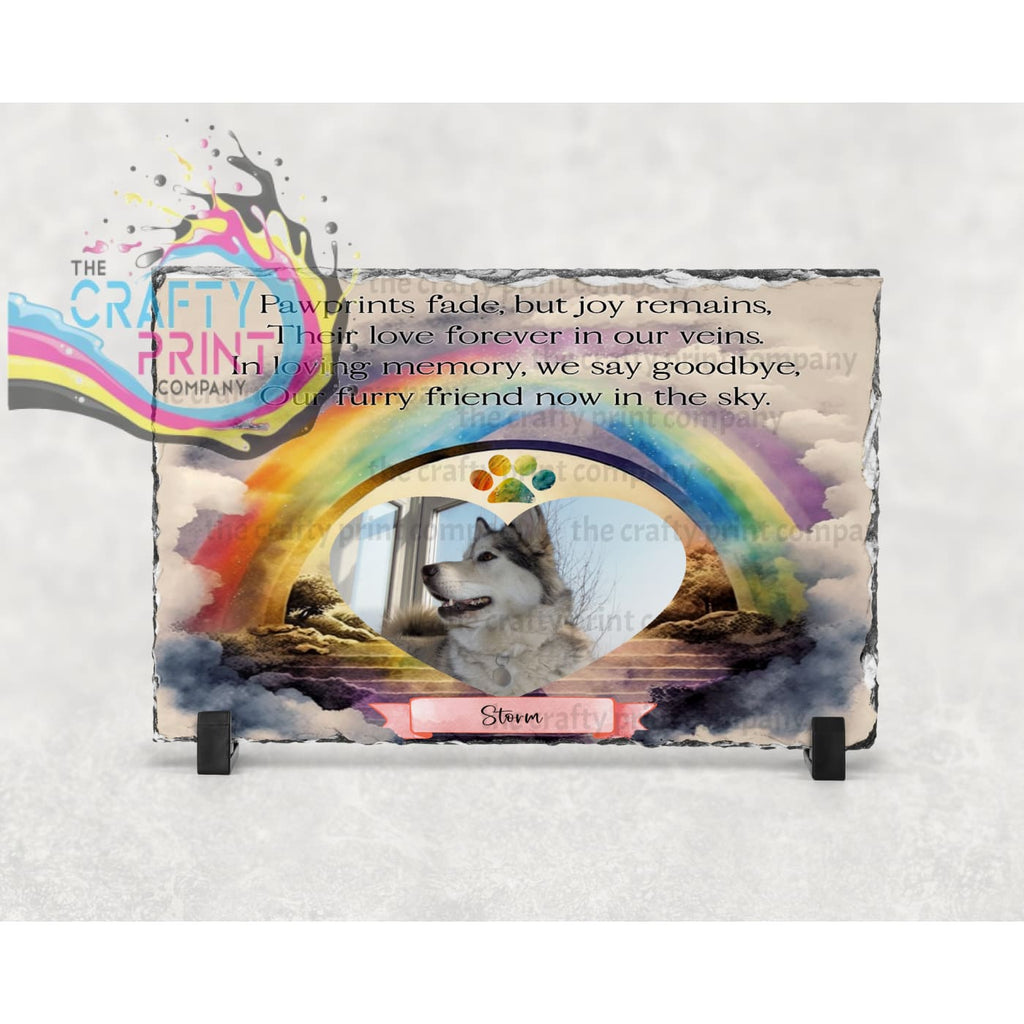 Dog Cat Memorial Rainbow Personalised Slate - Pink - Gift