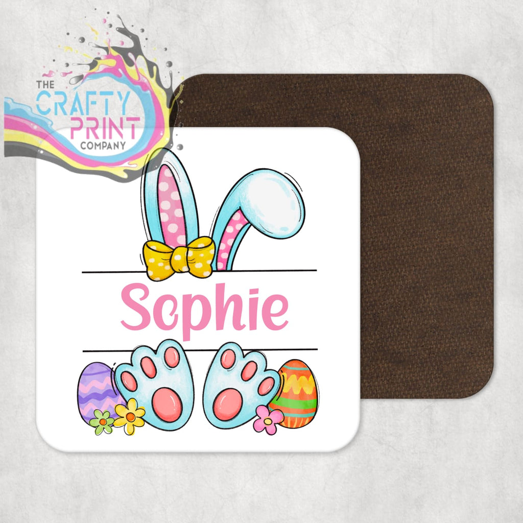 Easter Bunny Ears Feet Personalised Coaster - Pink -