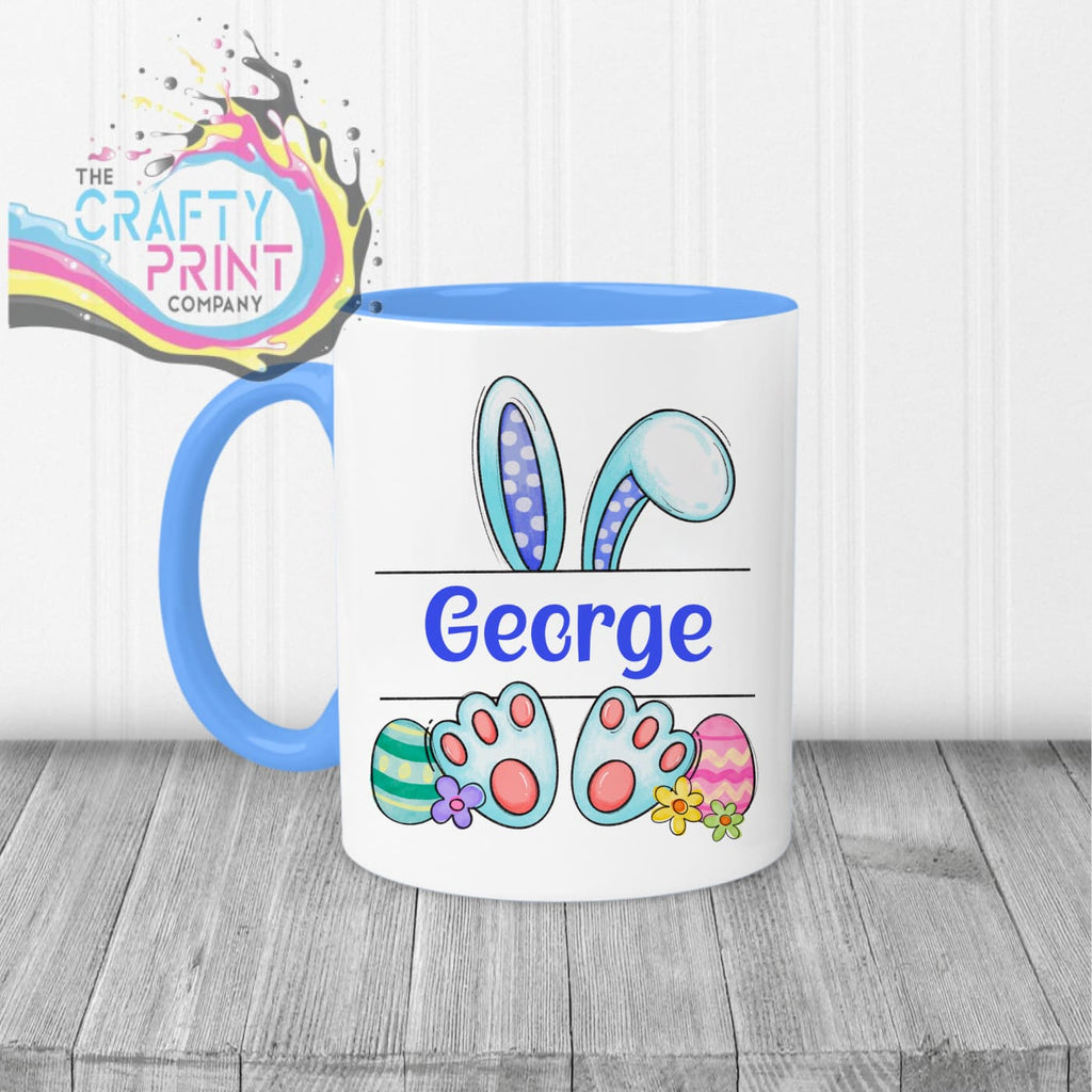 Easter Bunny Ears Feet Personalised Mug - Blue Handle &