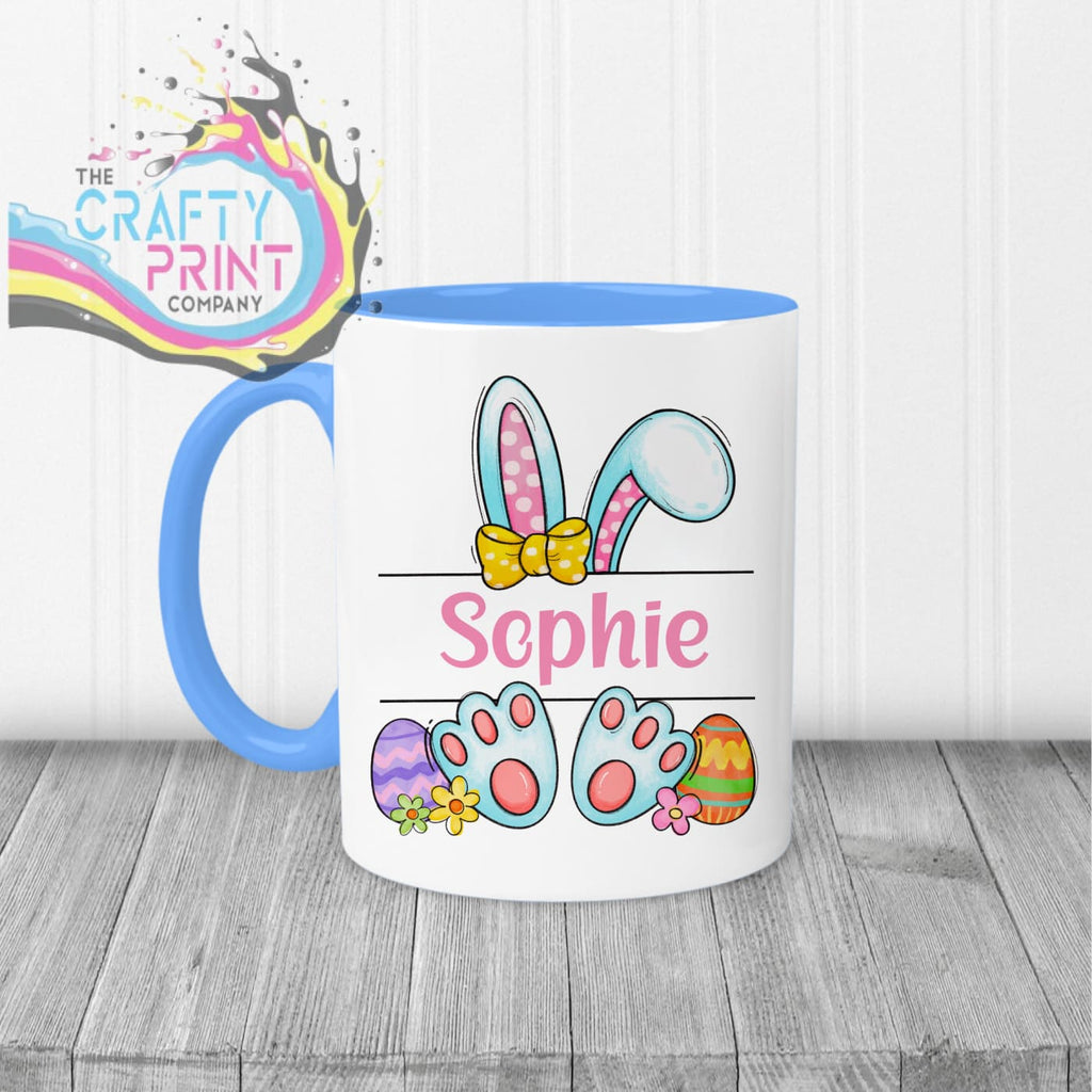 Easter Bunny Ears Feet Personalised Mug - Blue Handle &