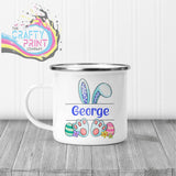 Easter Bunny Ears Feet Personalised Mug - Enamel / Blue