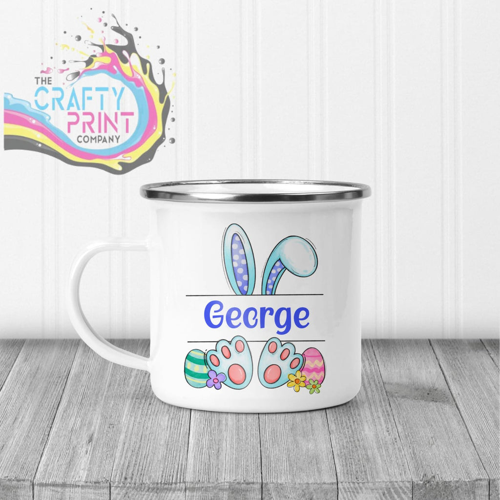 Easter Bunny Ears Feet Personalised Mug - Enamel / Blue