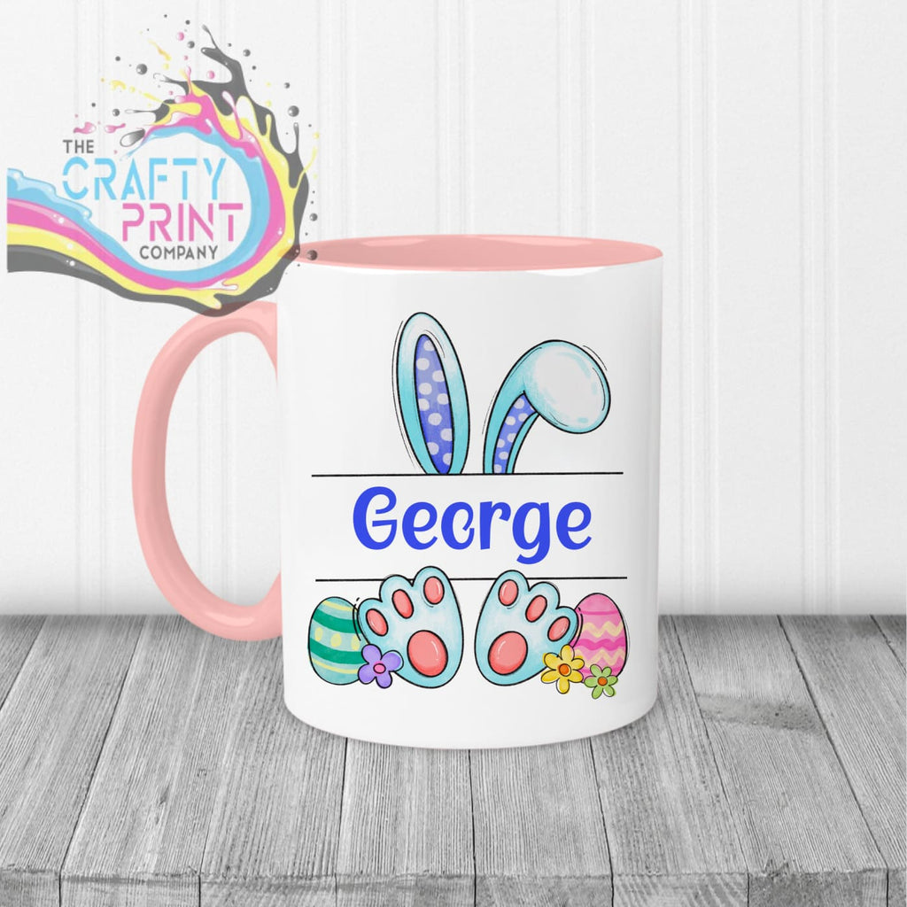Easter Bunny Ears Feet Personalised Mug - Pink Handle &