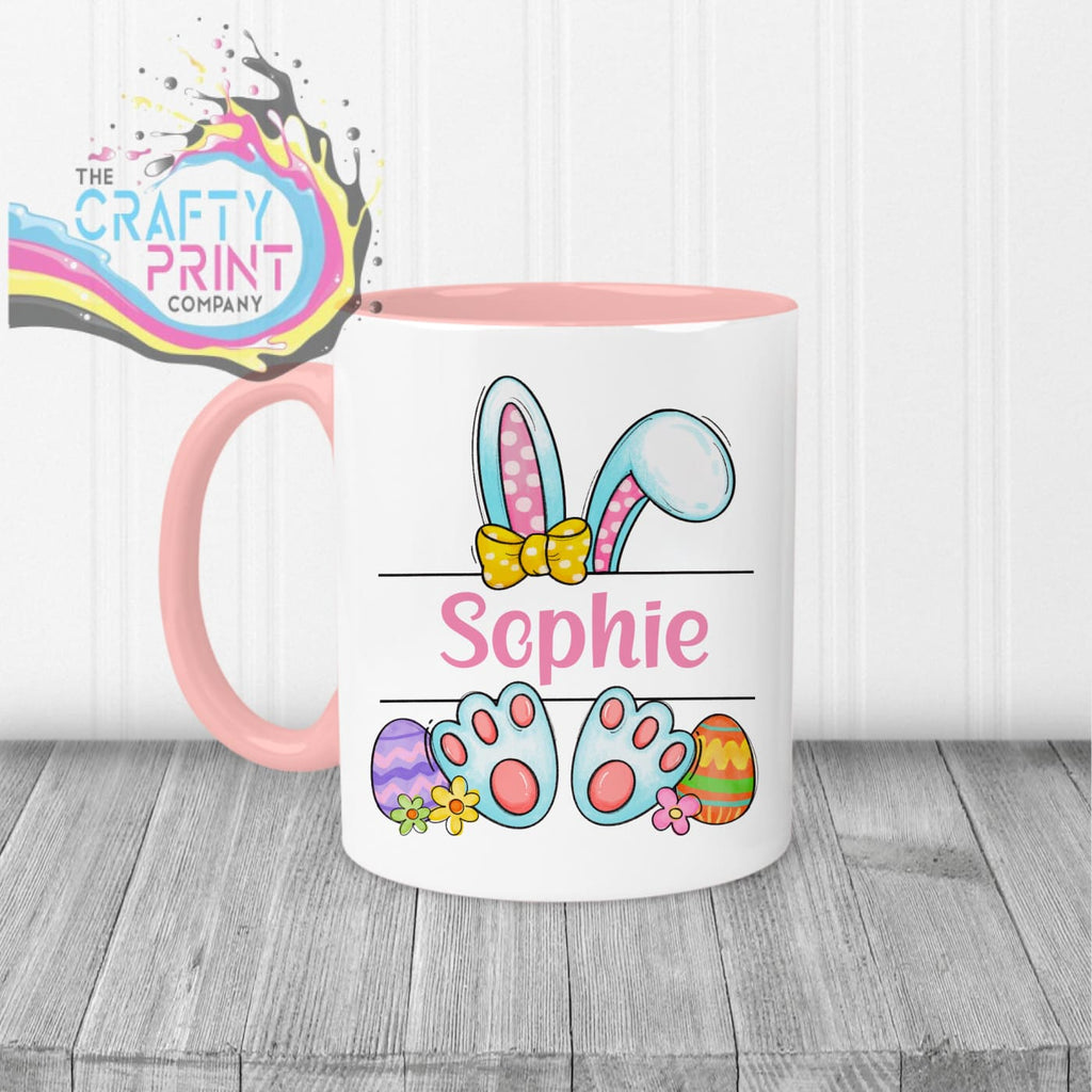 Easter Bunny Ears Feet Personalised Mug - Pink Handle &