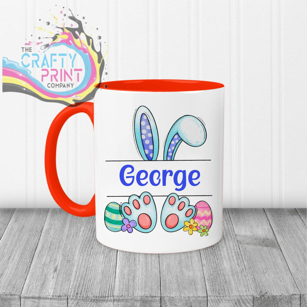 Easter Bunny Ears Feet Personalised Mug - Red Handle &