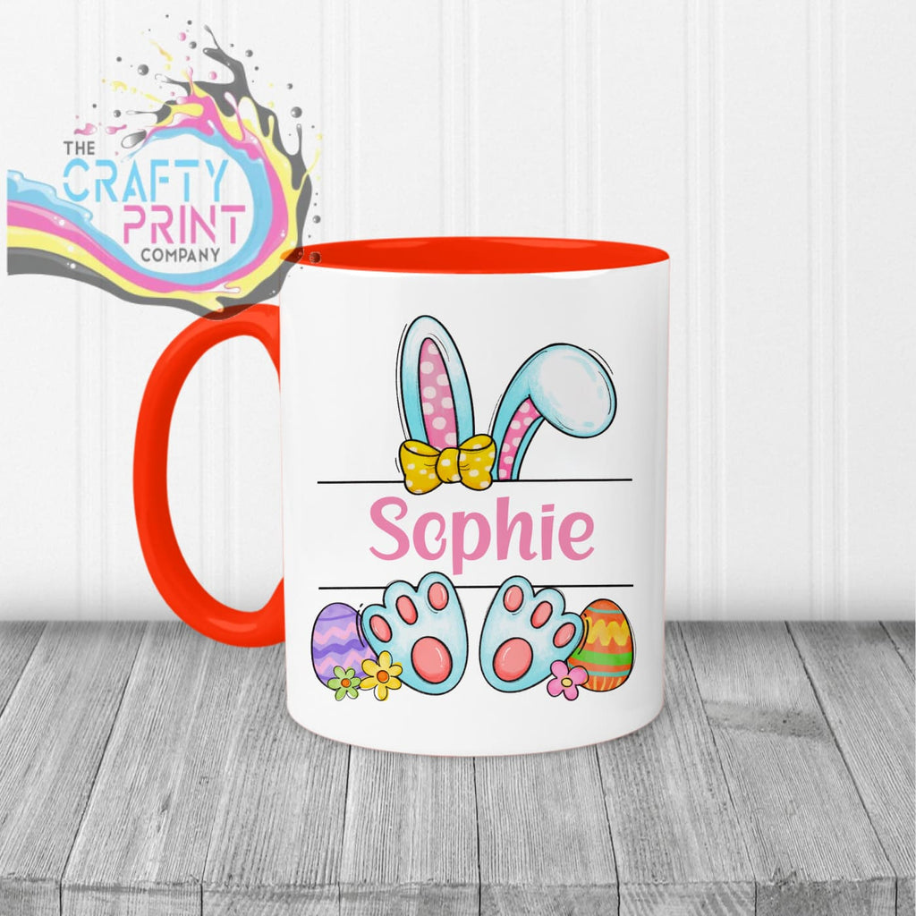Easter Bunny Ears Feet Personalised Mug - Red Handle &