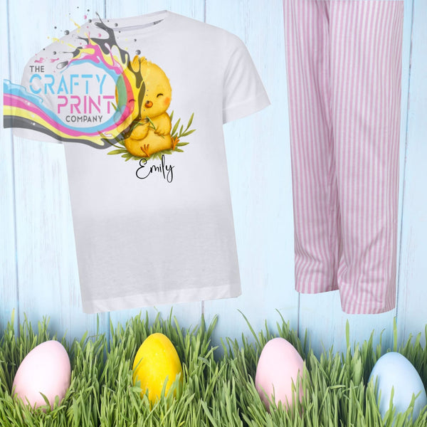 Easter Chick Personalised Child Pyjamas for - Pink Stripe -