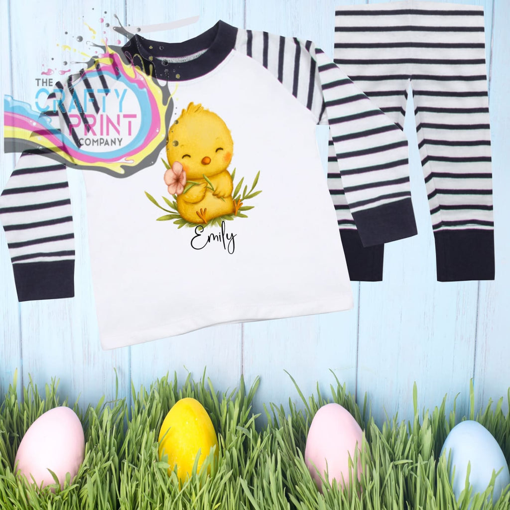 Easter Chick Personalised Toddler Pyjamas for - Blue Stripe