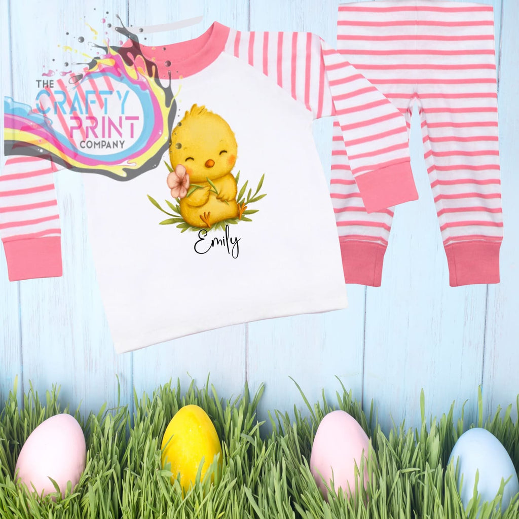 Easter Chick Personalised Toddler Pyjamas for - Pink Stripe