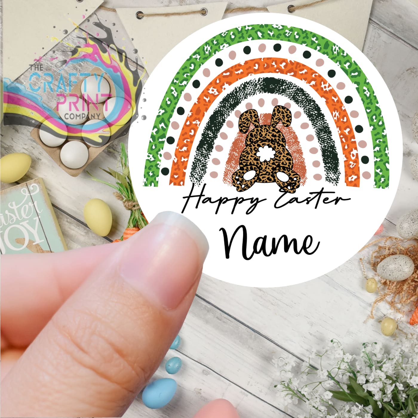 Easter Rainbow Bunny Bum Personalised Printed Sticker