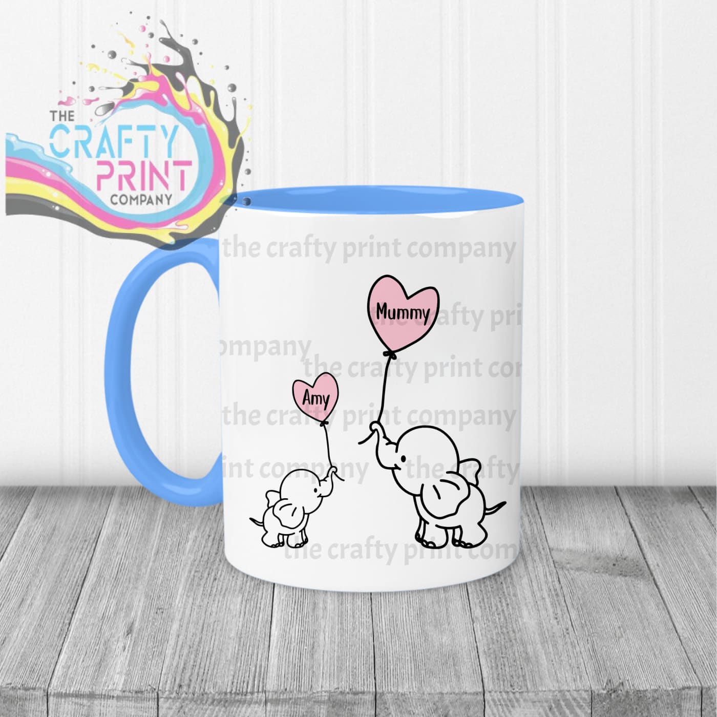Elephant Mommy & Baby Mug - Blue Handle Inner - Mugs