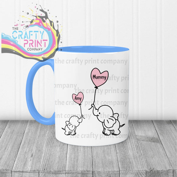 Elephant Mommy & Baby Mug - Blue Handle Inner - Mugs